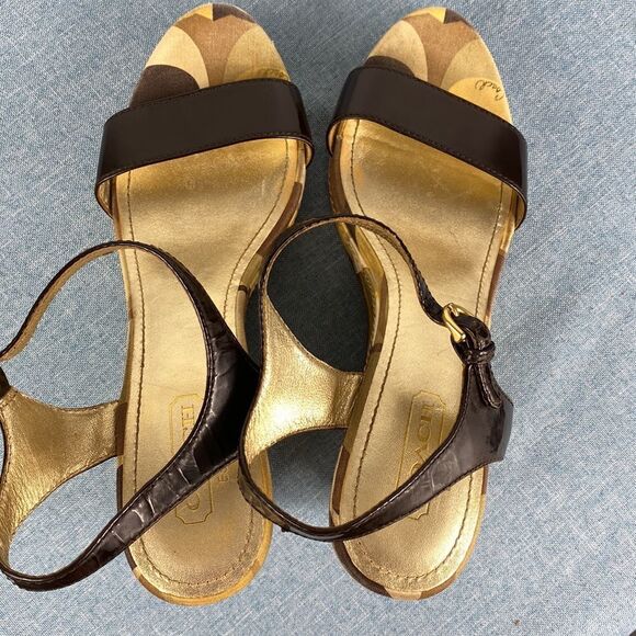 Coach Black Monogram Scribble Klara Wedge Sandals size 9.5 B - Picture 6 of 10